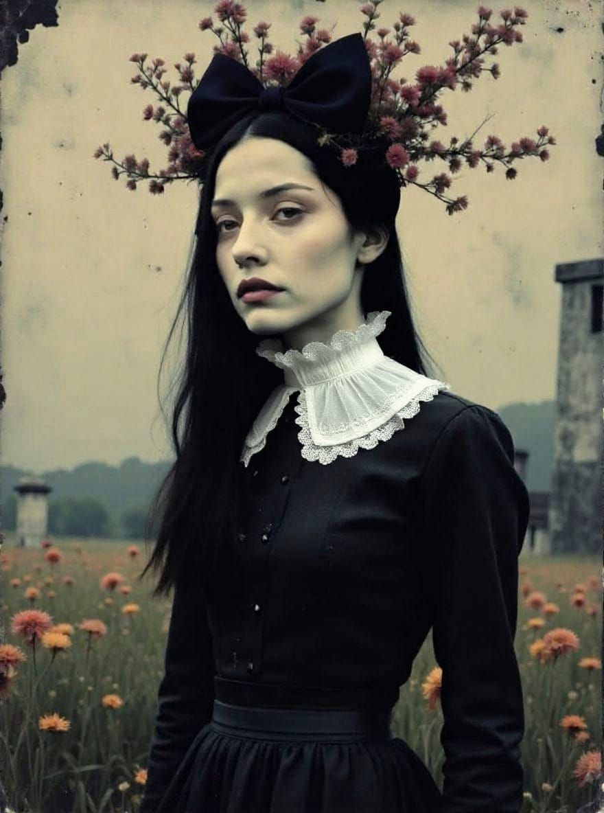 Modern Goth Girl in Dark Atmospheric Collage