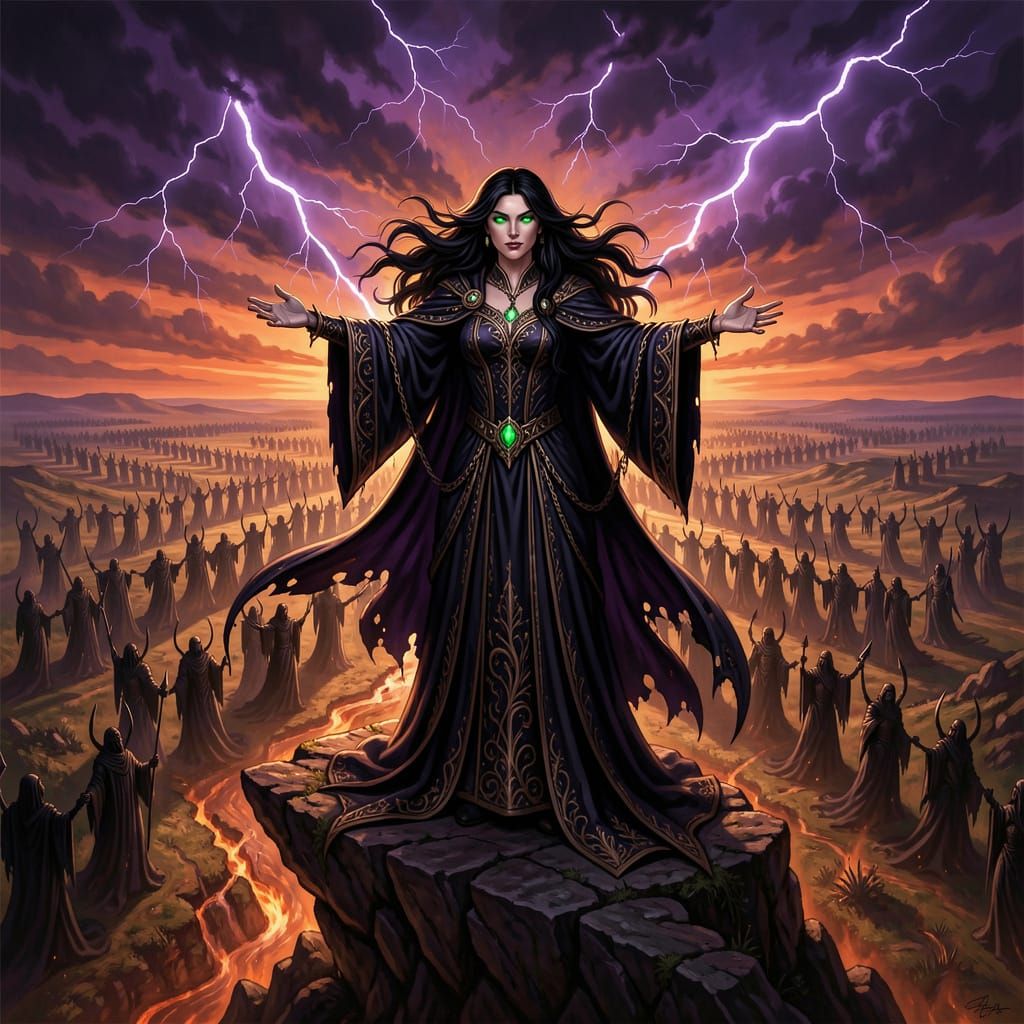 Witch Commands Shadow Legions Over Earth in Dark Fantasy Sty...