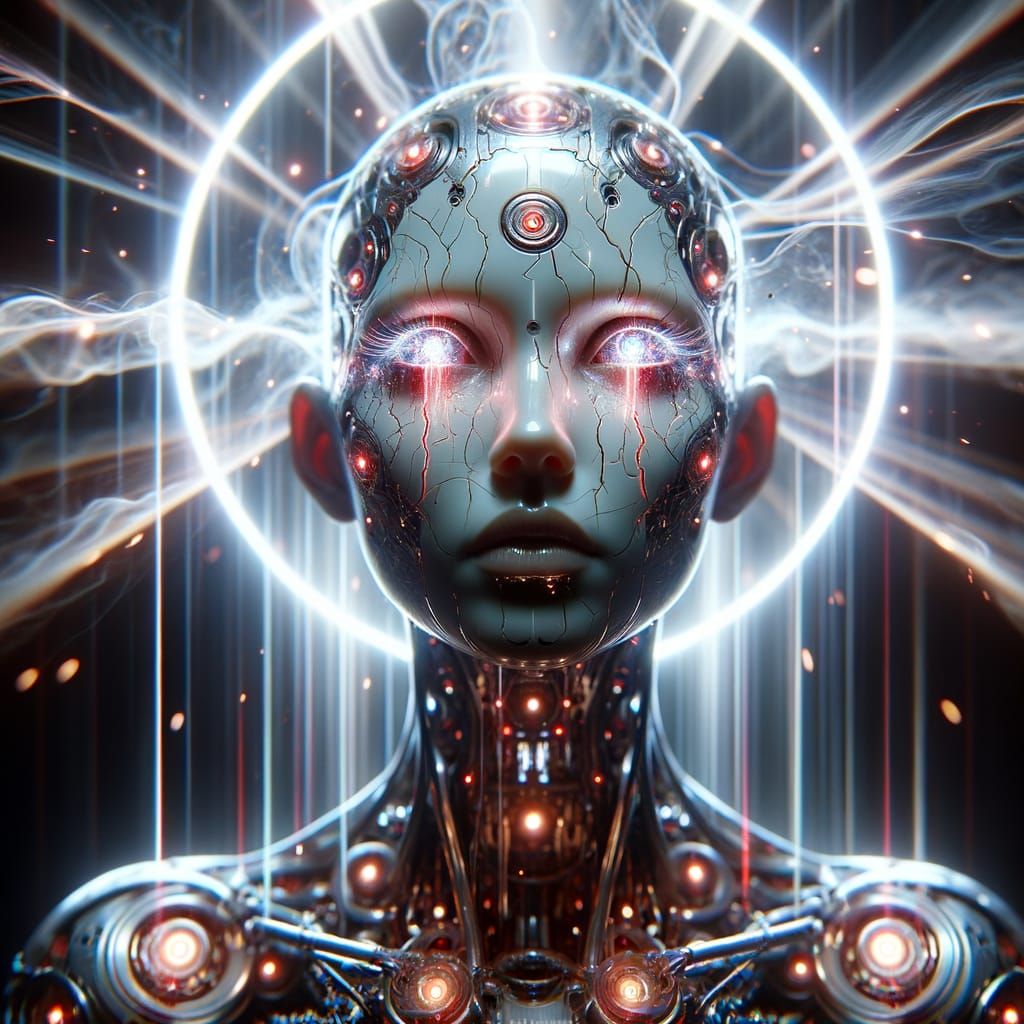 Android Woman's Divine Breakdown in Sci-Fi Horror