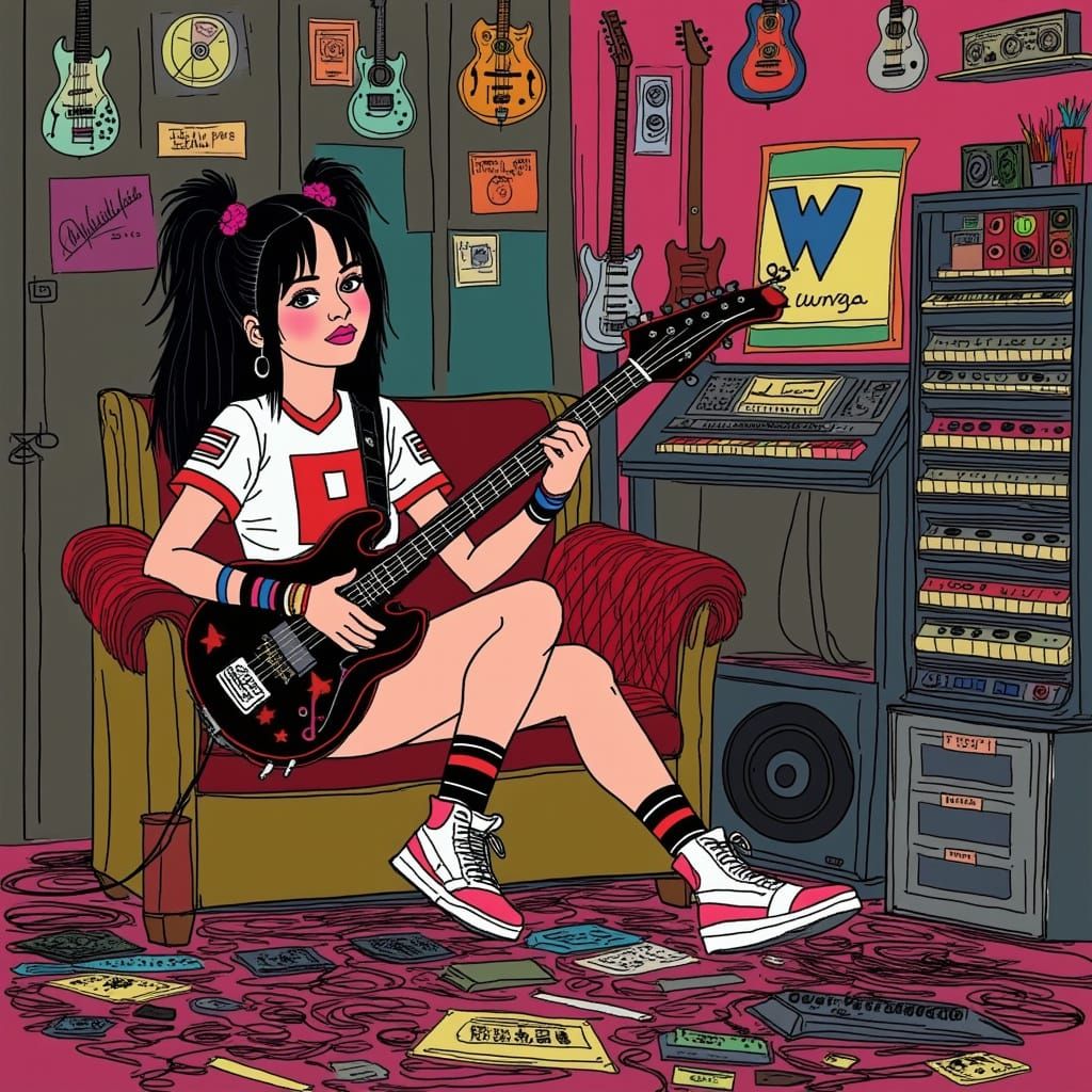 90s Punk Rock Girl in a Music Studio