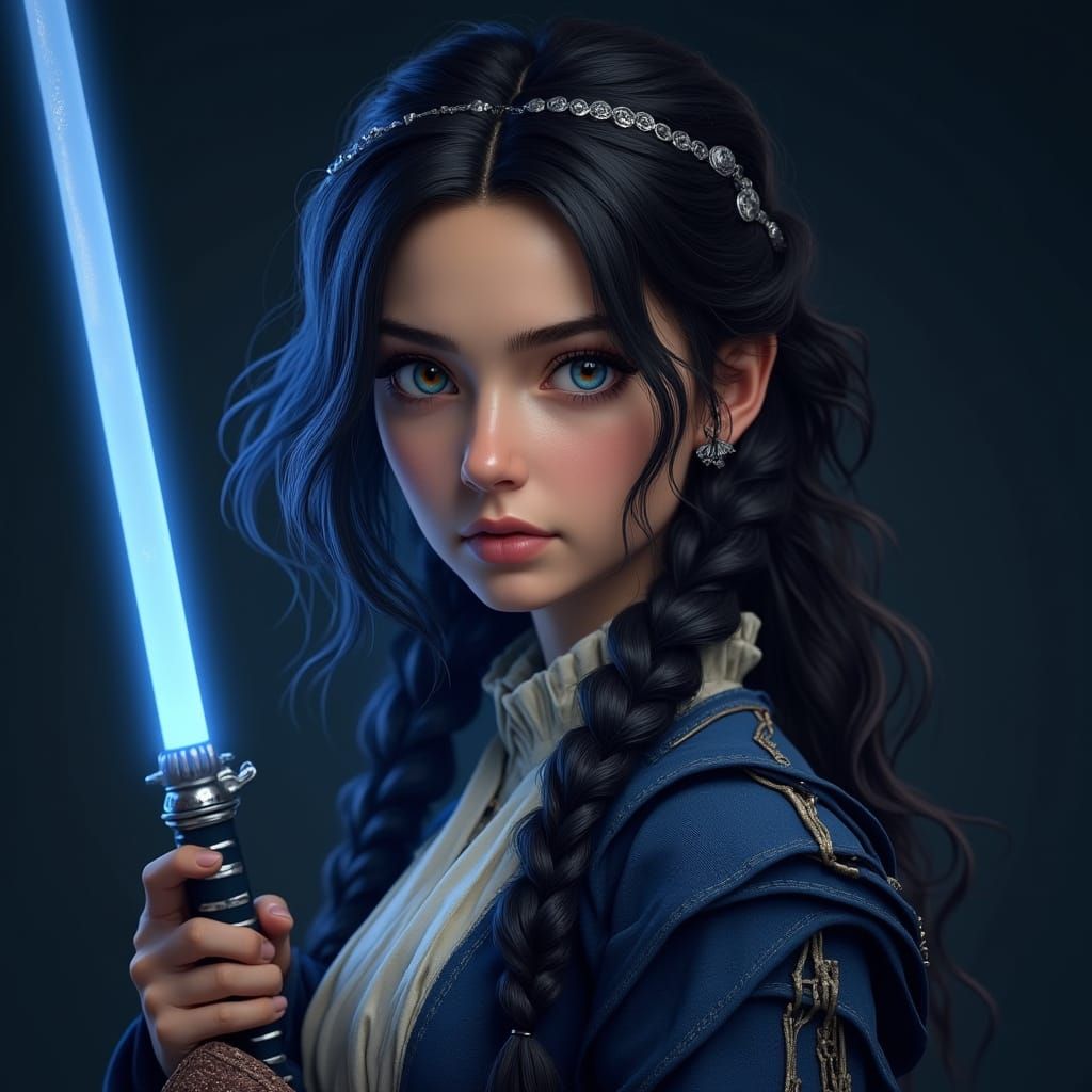 Ethereal Dark Blue Jedi Knight in Victorian-Style Robes