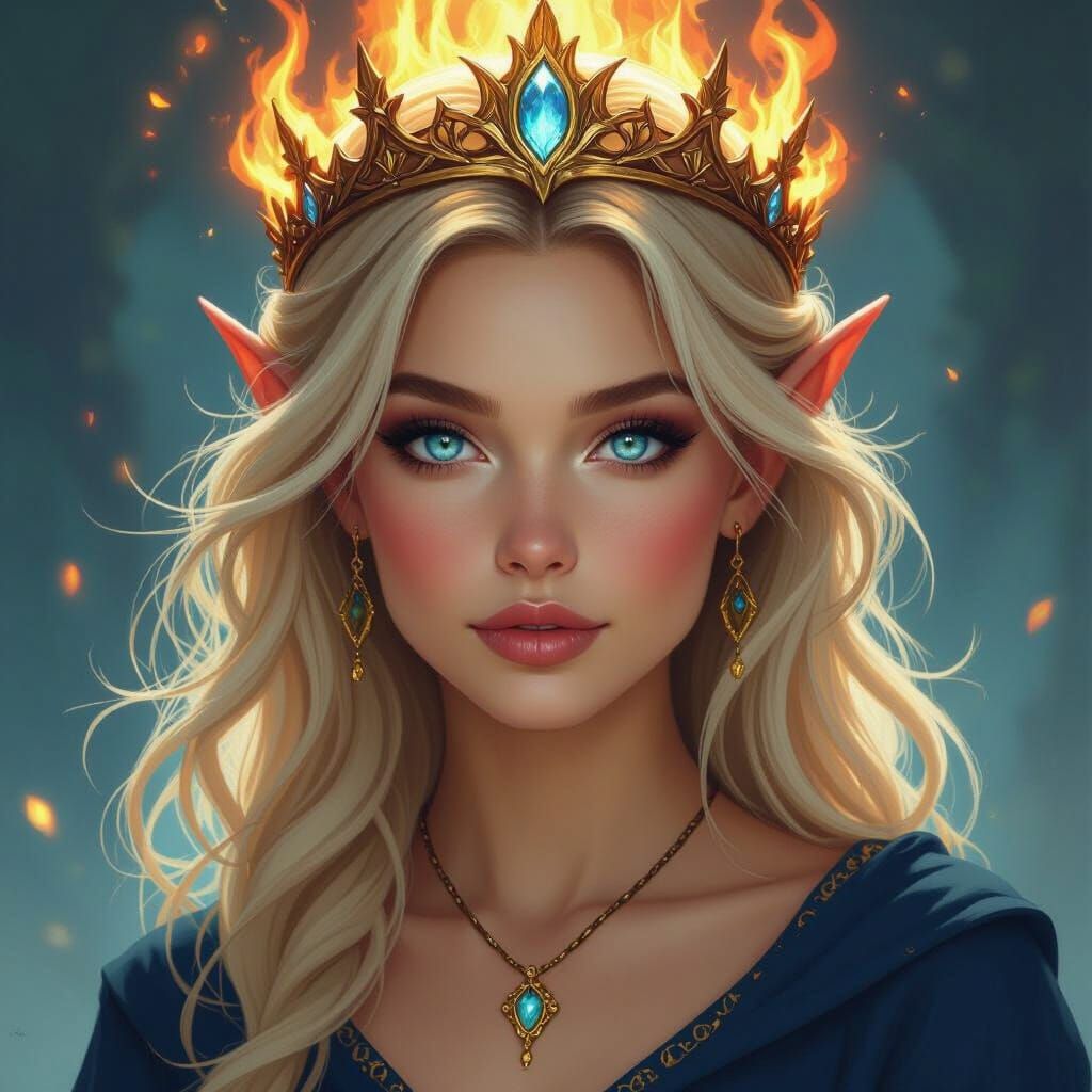 Fae Warrior Queen with Fiery Crown
