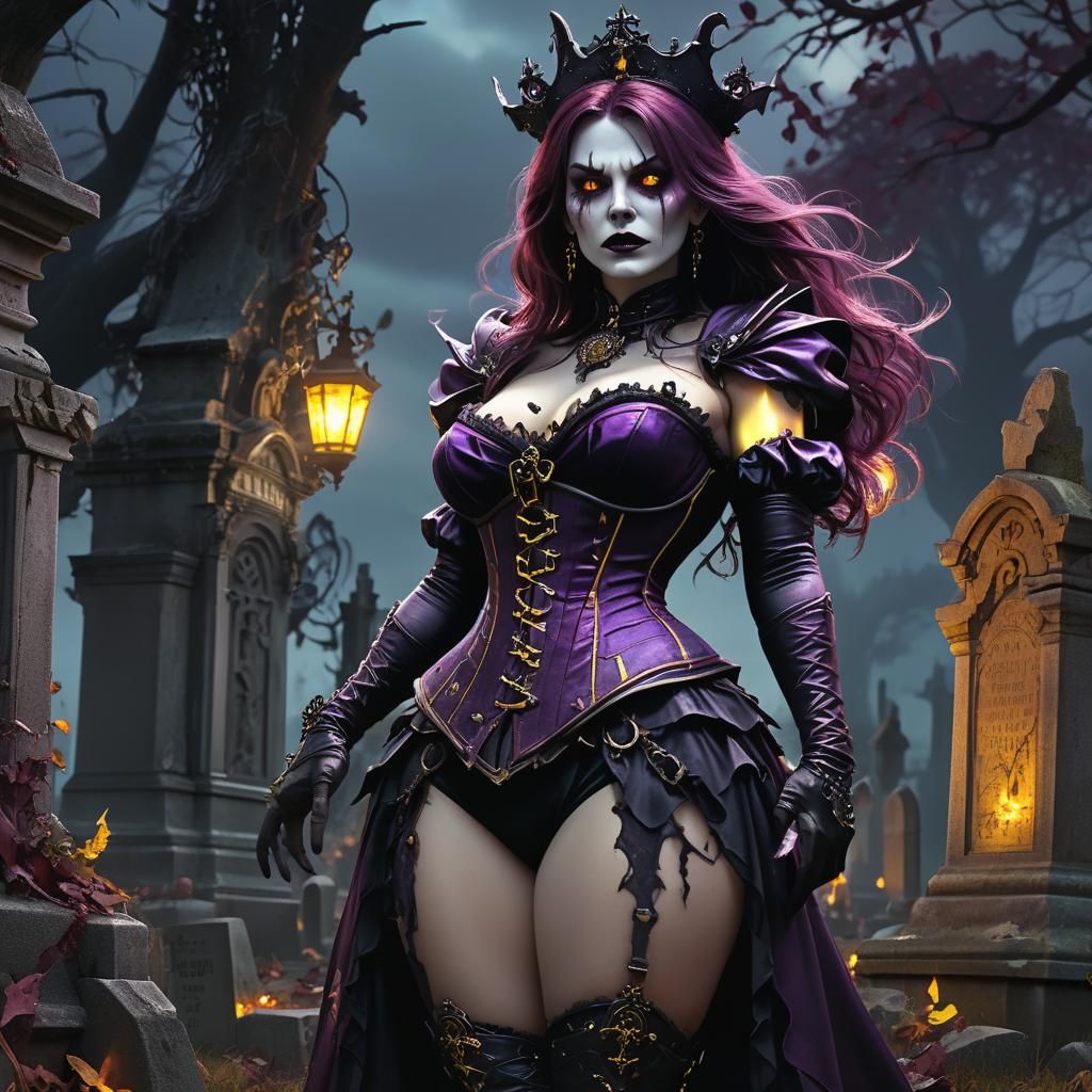 Evil Witch in Haunted Cemetery, Dark Fantasy Art