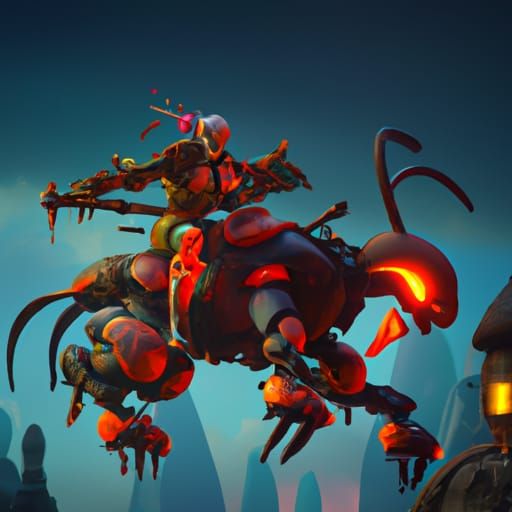 Red-Skinned Rider on Shotgun: Fantasy Concept Art