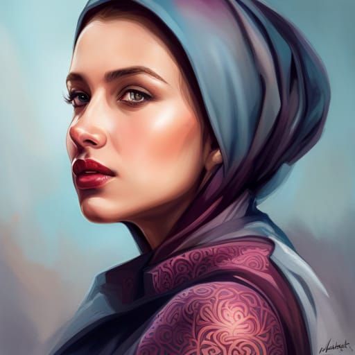 Woman in Hijab: Hyperdetailed Art Nouveau Portrait