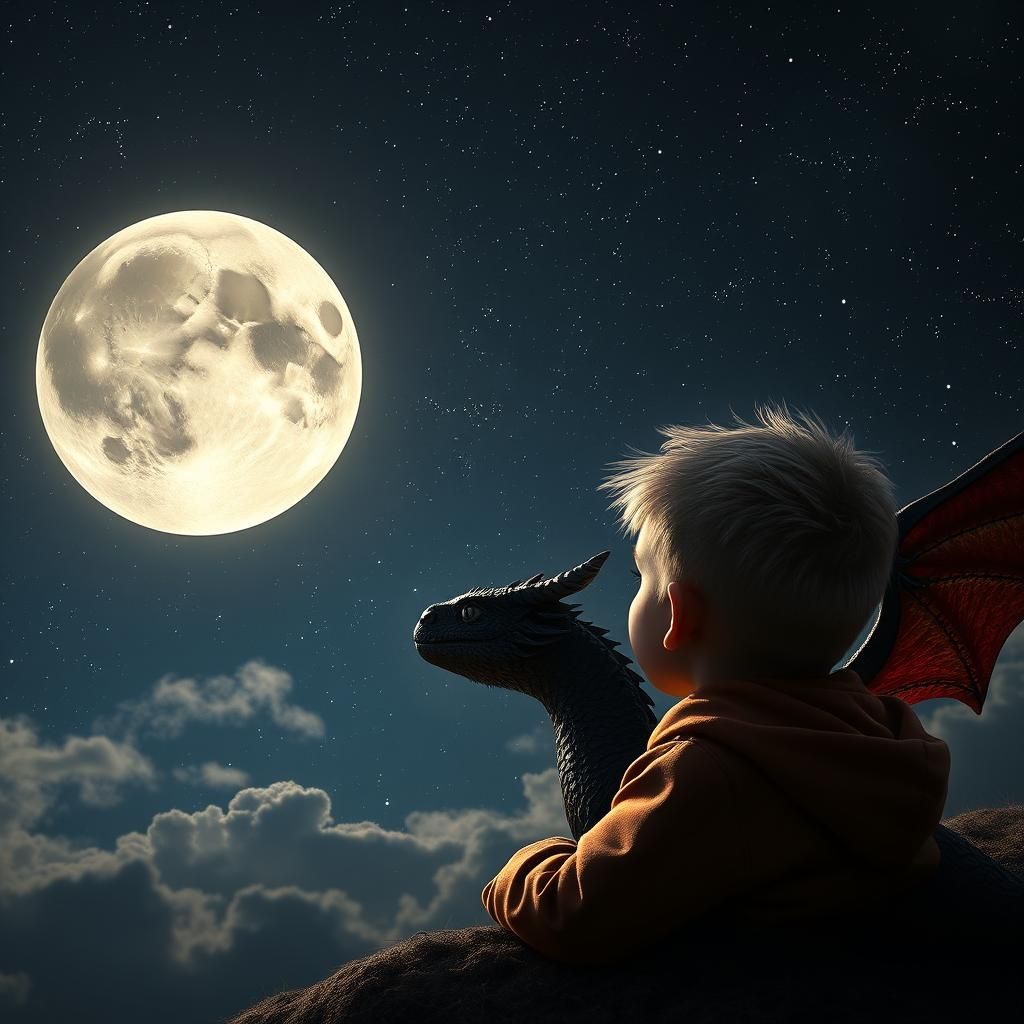 Boy and Dragon Watch Super Moon Lunar Eclipse