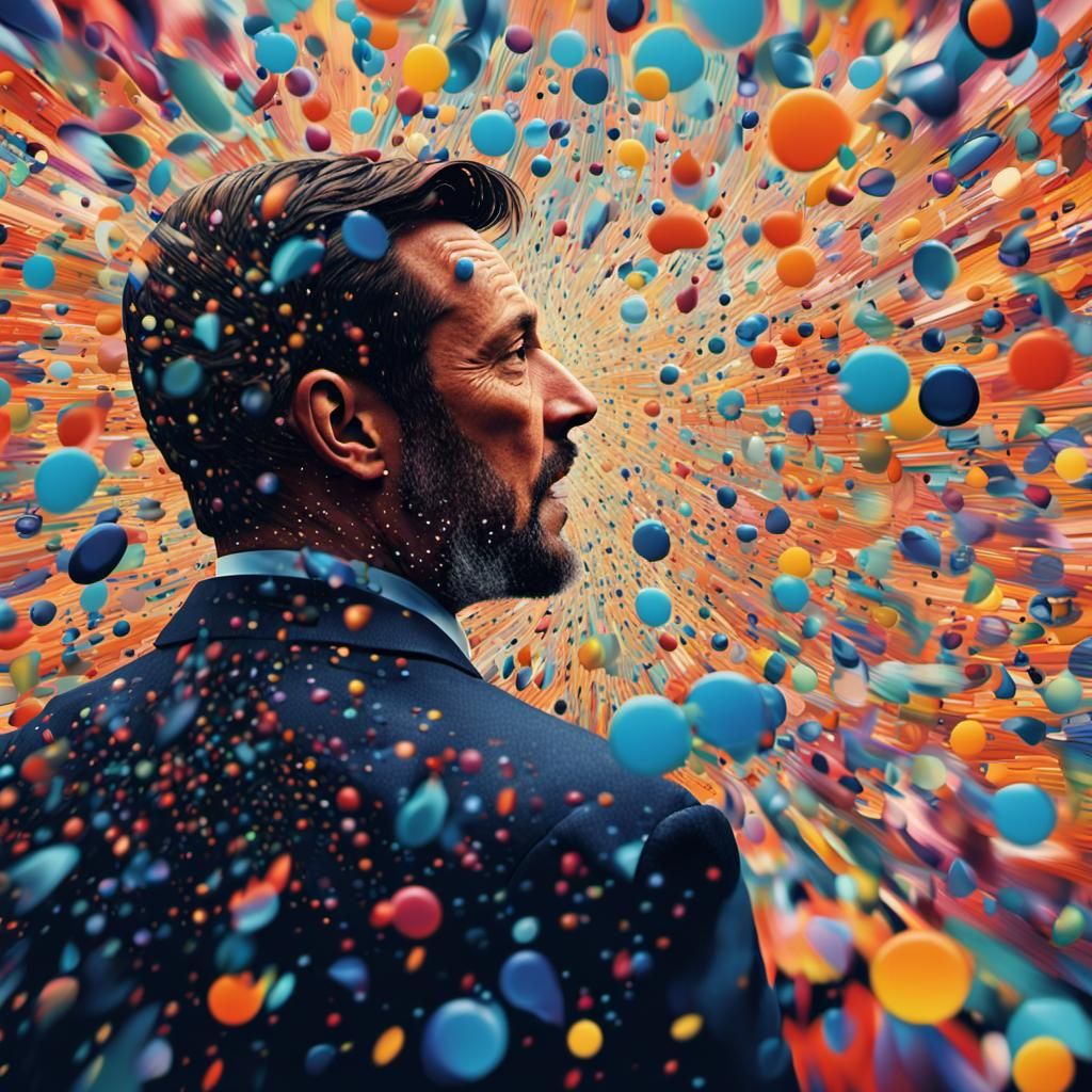 Abstract Expressionism: Speaker in Crowded Fragmented Room