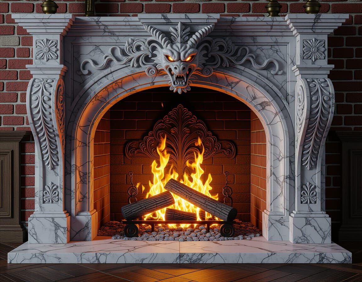 Magical Places with fantastic fireplace with crackling fire