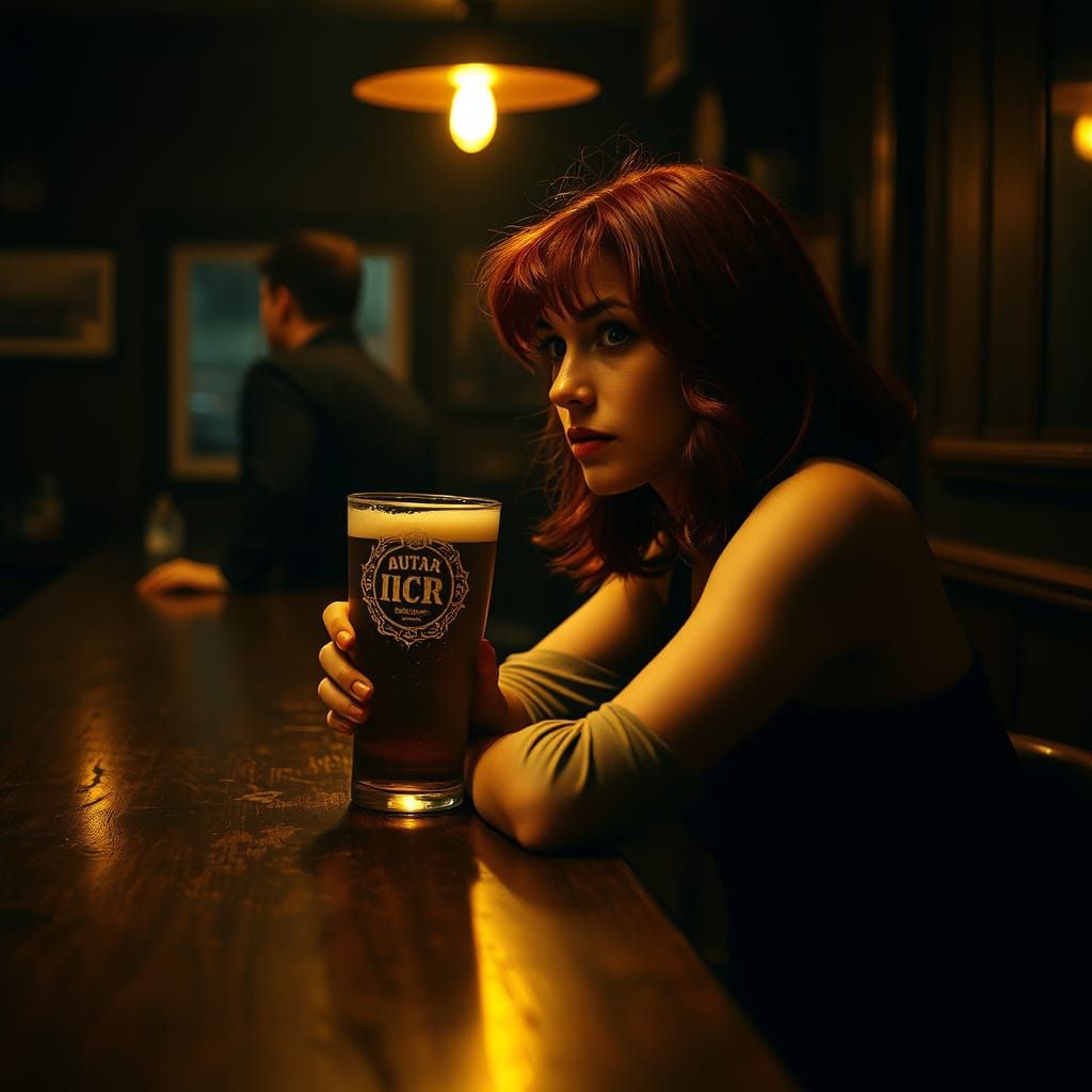Woman Lost in Thought at a Dimly Lit Bar, Approached by a My...