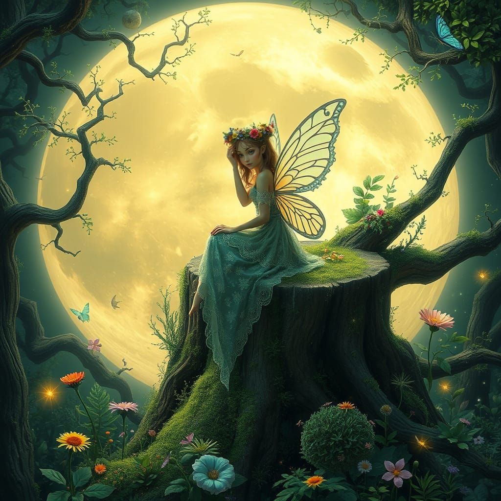 Enchanted Fairy Forest Inside Glowing Moon