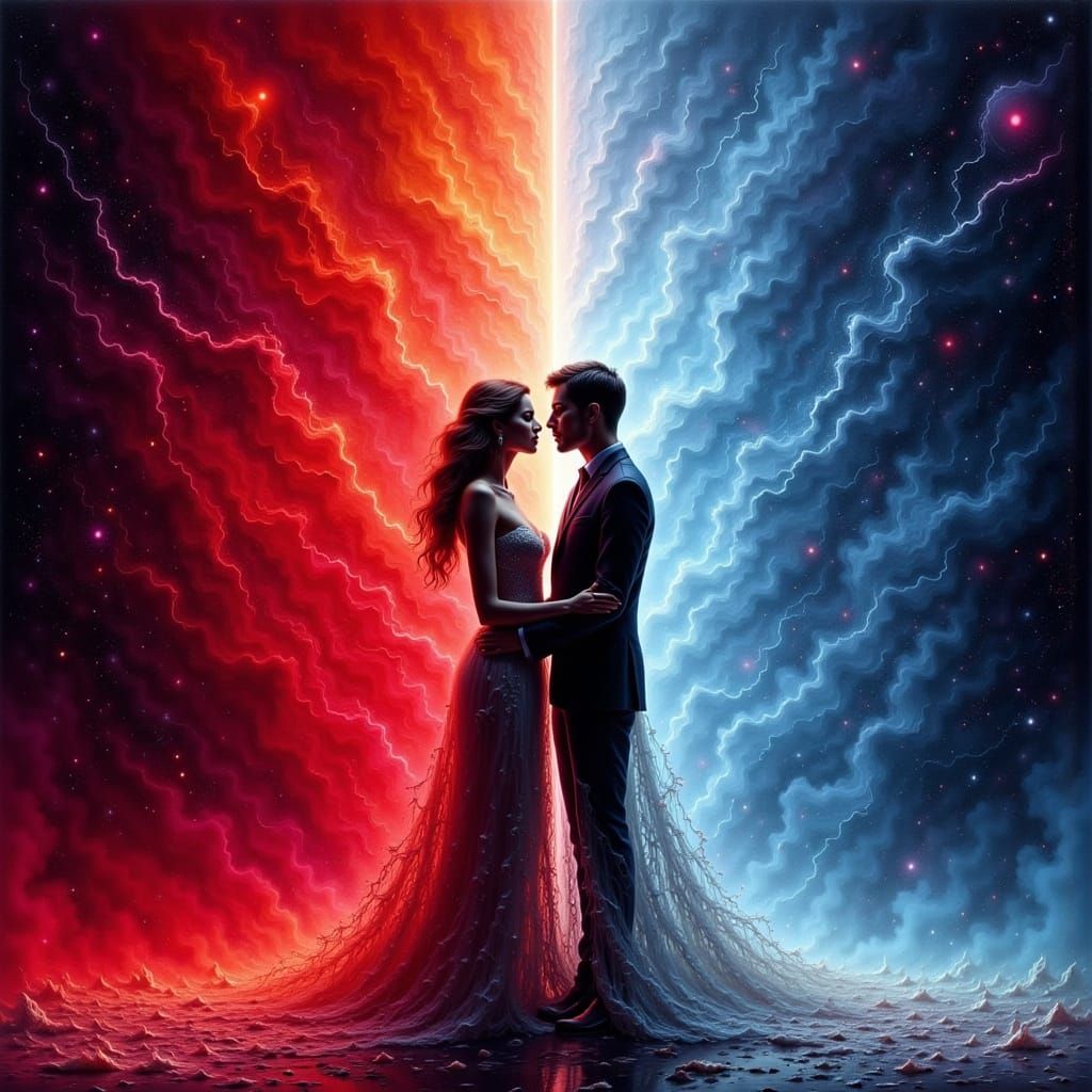 Dramatic Couple in Spotlight: Love's Fiery Embrace