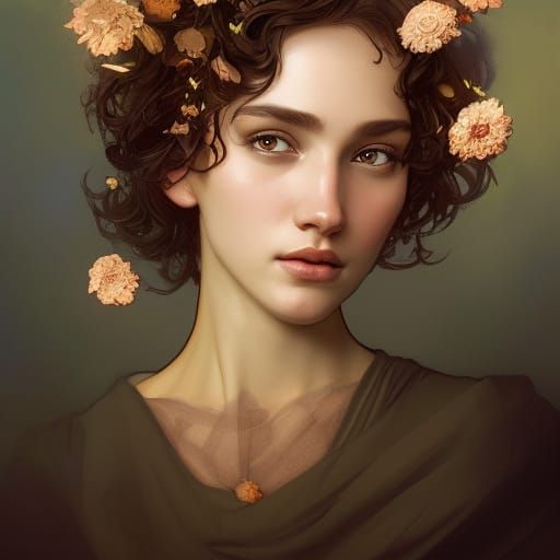 Woman with Flowers: Hyperdetailed Digital Portrait