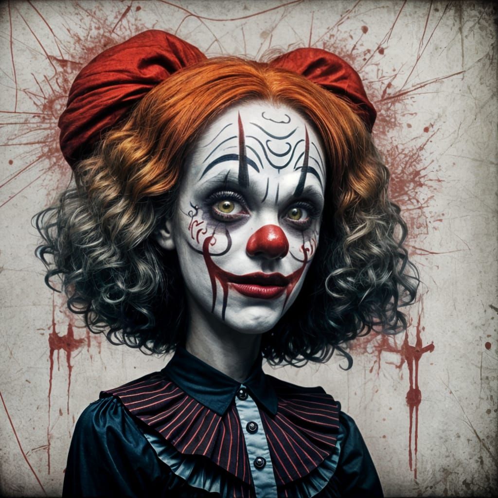 Beautiful Clown Staring Ahead in Horror Style