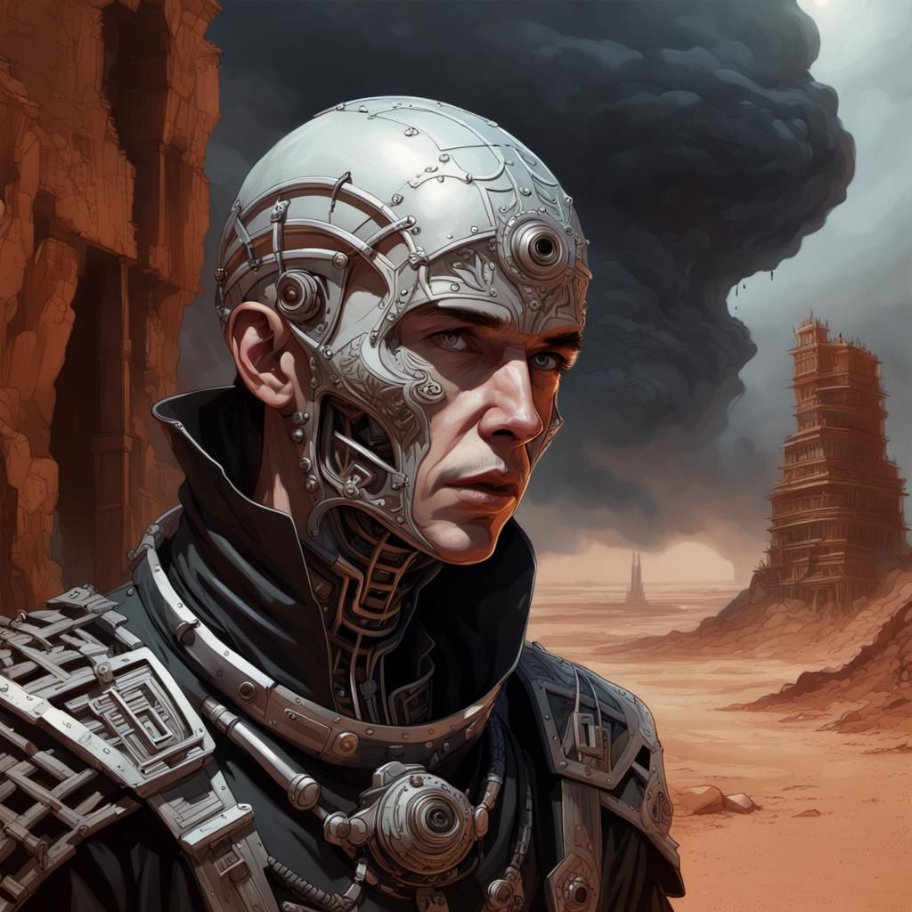 Gothic Expedition Above Coober Pedy: Hyperdetailed Portrait