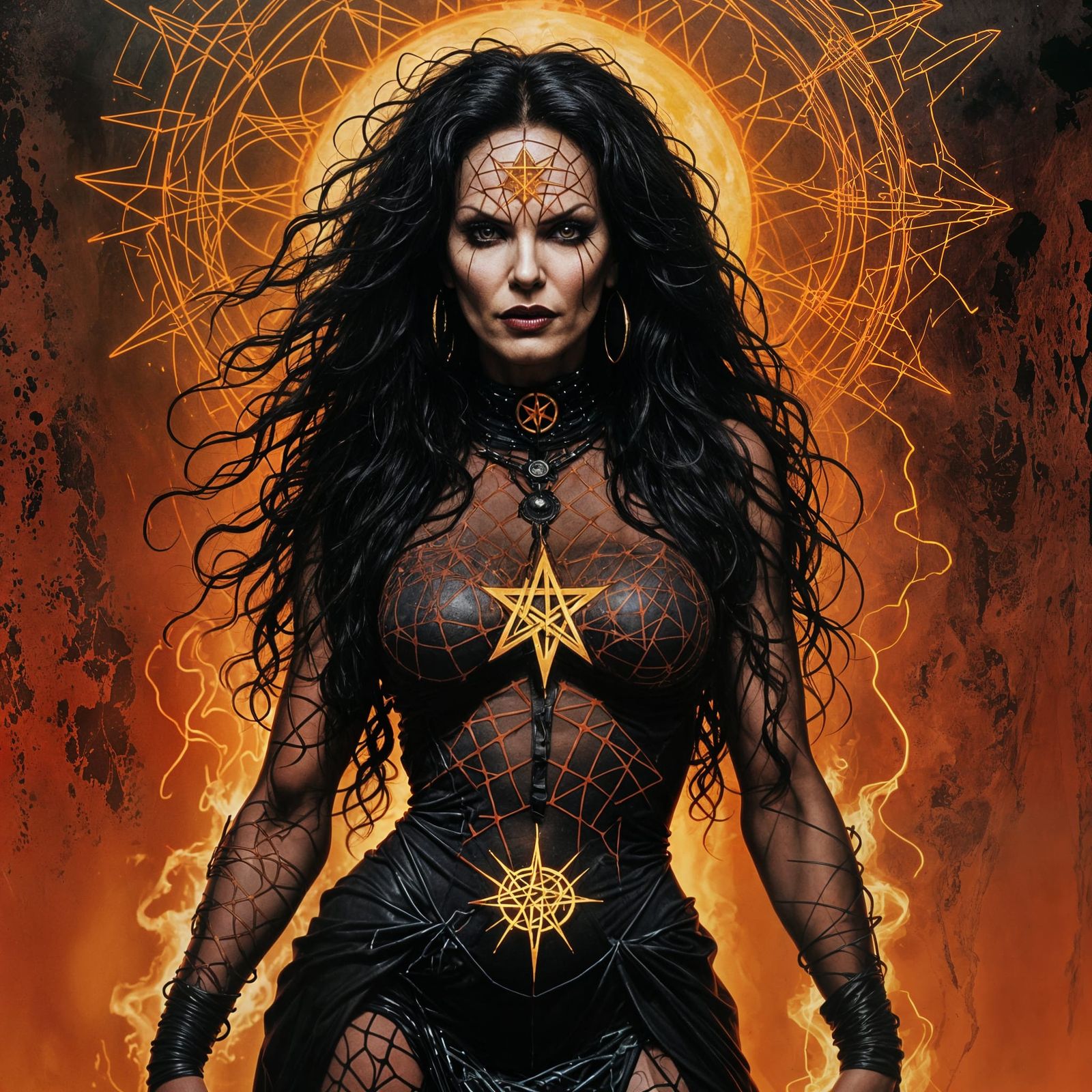 Mythic Protector in Molten Sky with Bioluminescent Veins