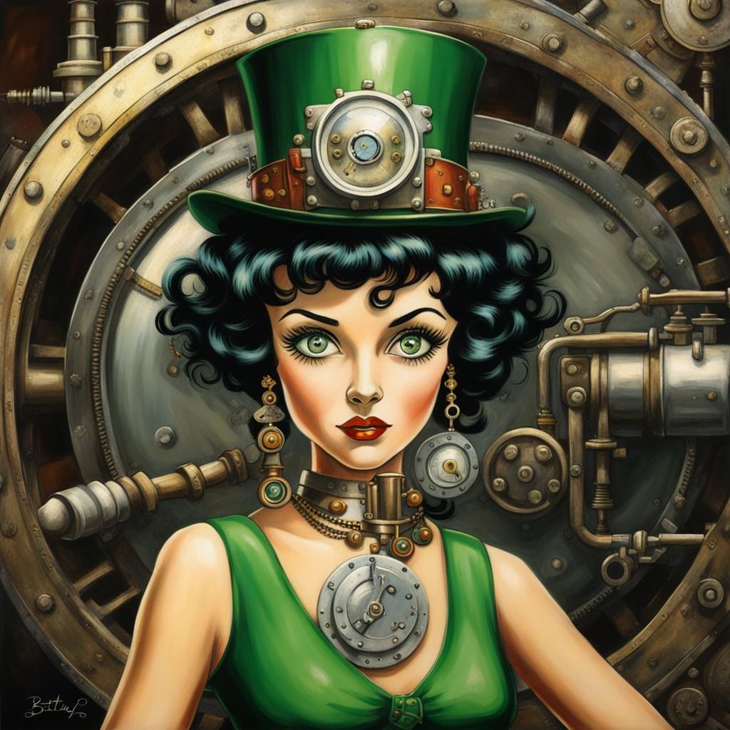 Betty Boop Portrait with Steampunk Engine
