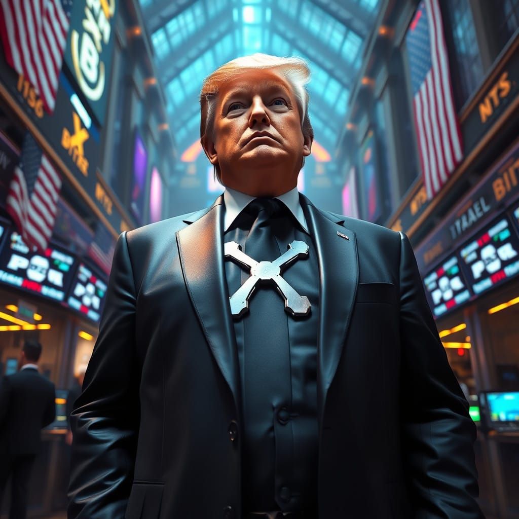 Donald Trump as Futuristic Stock Market Hero