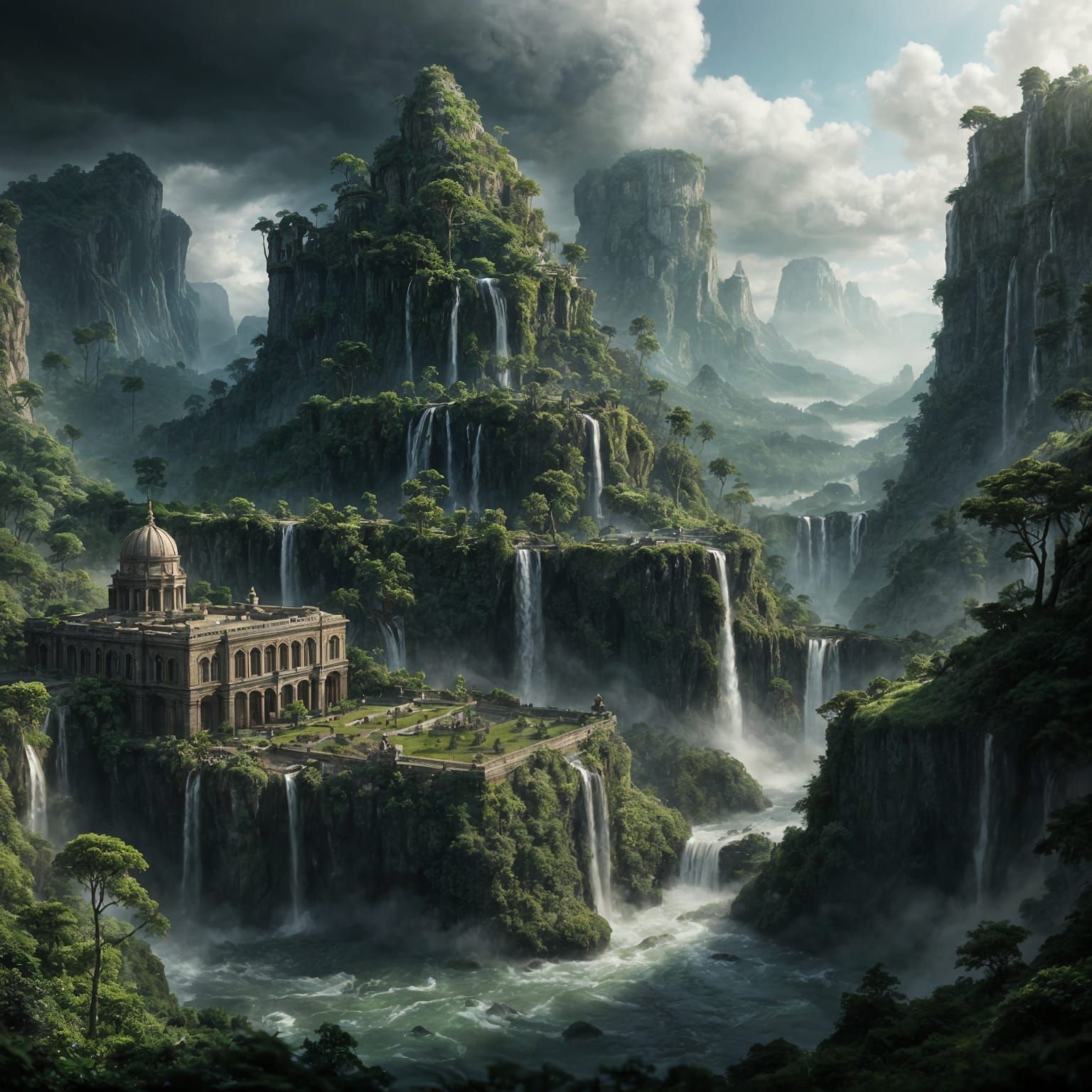 Forgotten City on Mossy Mountain in Cinematic Style