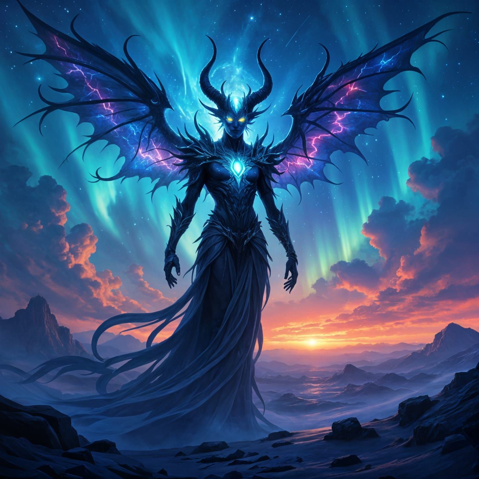 Ethereal Astral Demon in Cosmic Nebula