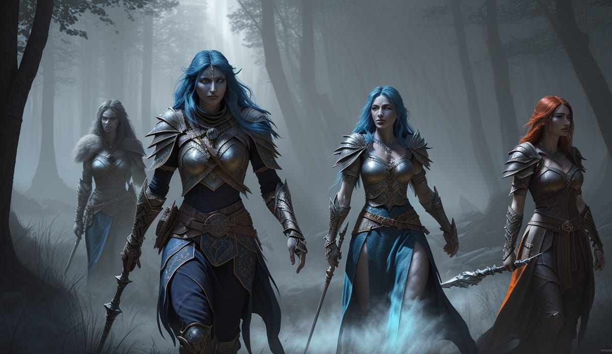 Epic Fantasy Heroes Stand United with Majestic Wolf