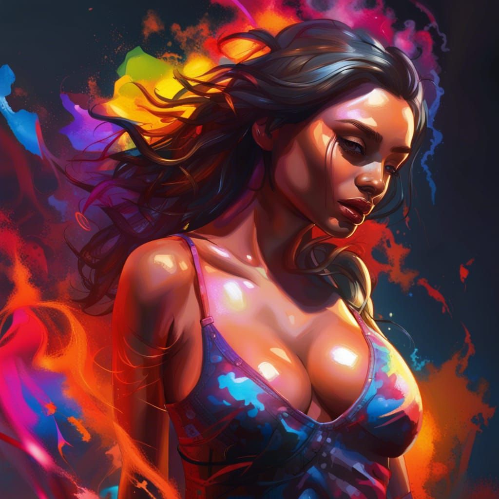 Hyperrealistic Woman in Underwear Splash Art