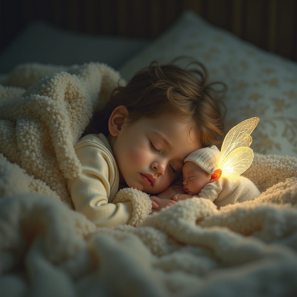 Child Sleeping with Fairy in Realistic Digital Art