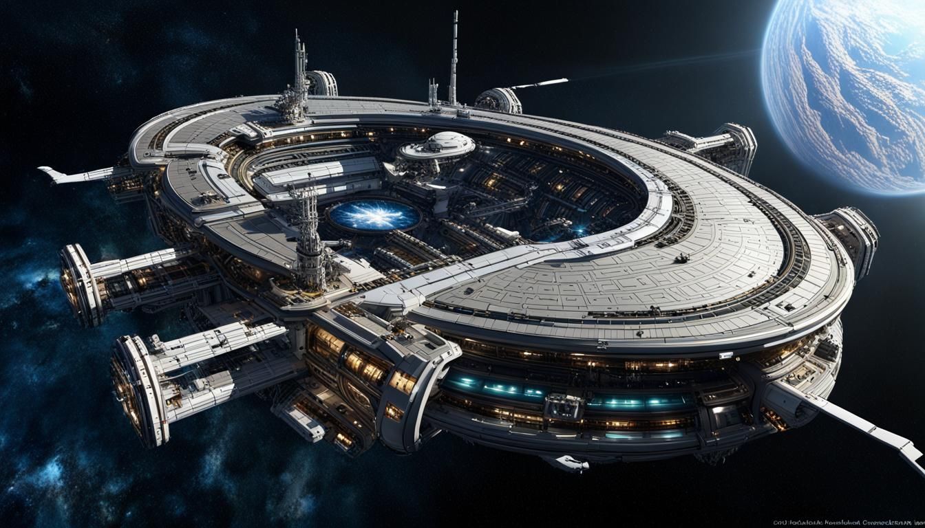 Colossal Space Station Near Wormhole in Deep Space