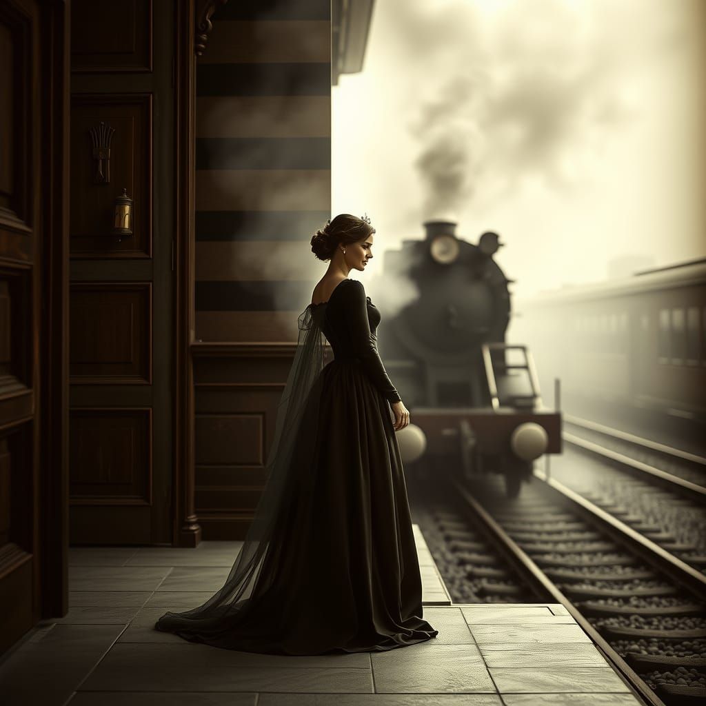 Victorian Lady and Steam Train: Double Exposure Photograph