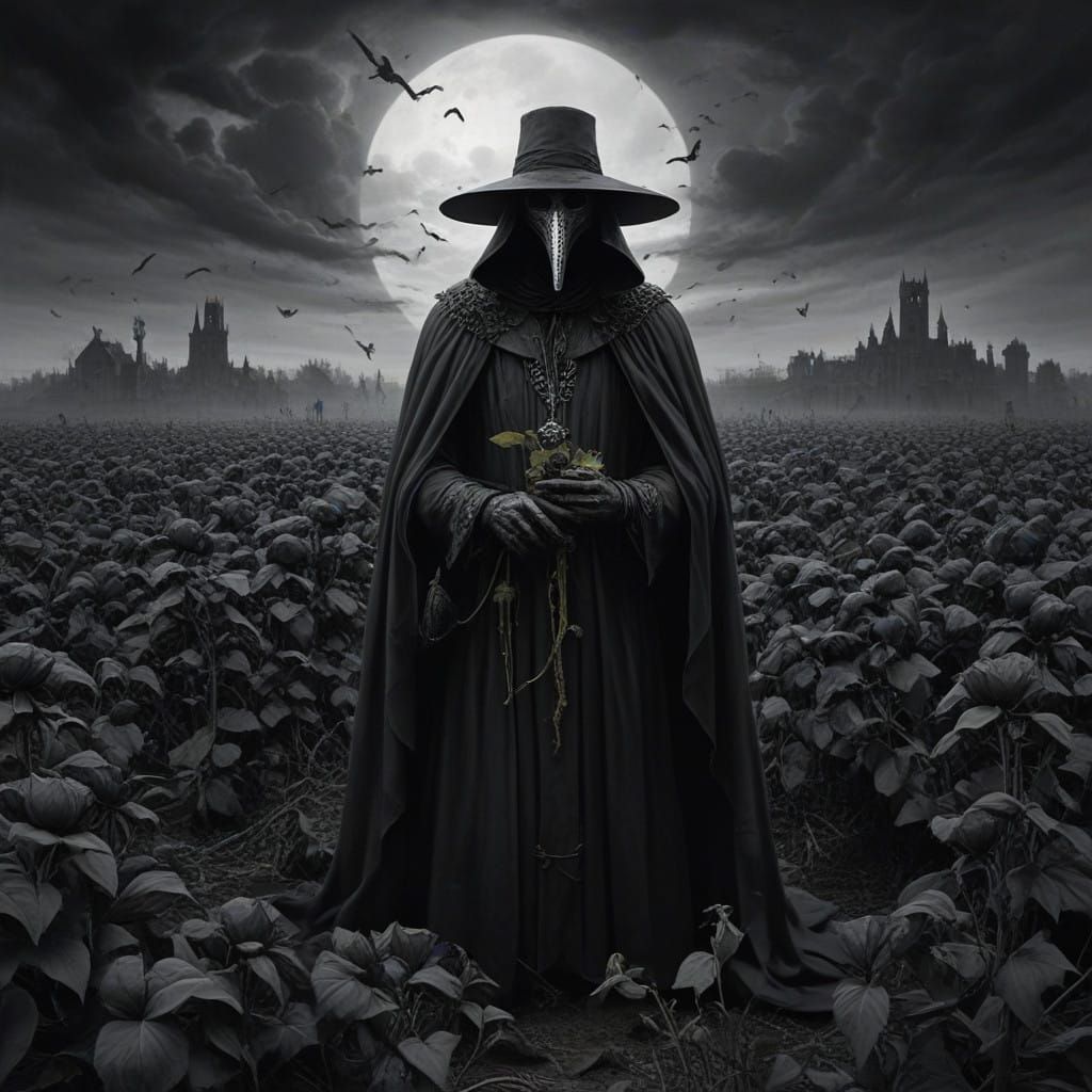 Supreme Plague Doctor among Dark Black Roses