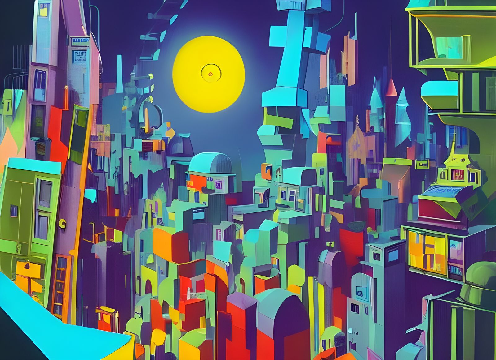 Vibrant Architectonic Cityscape in Pop Art Style