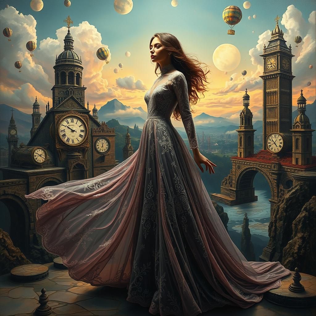 Surreal Woman in Dreamlike Landscape, Splash Art