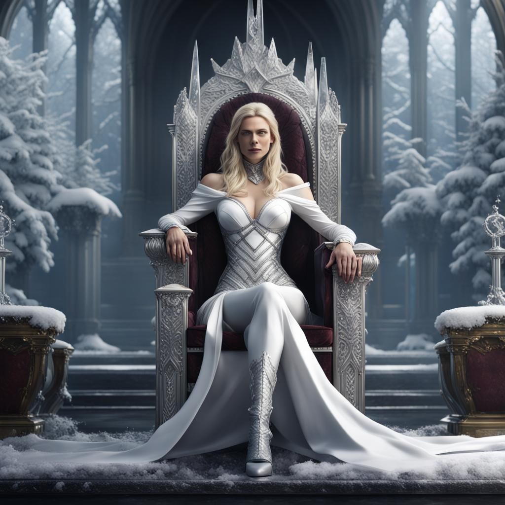 Emma Frost as Queen on Silver Throne