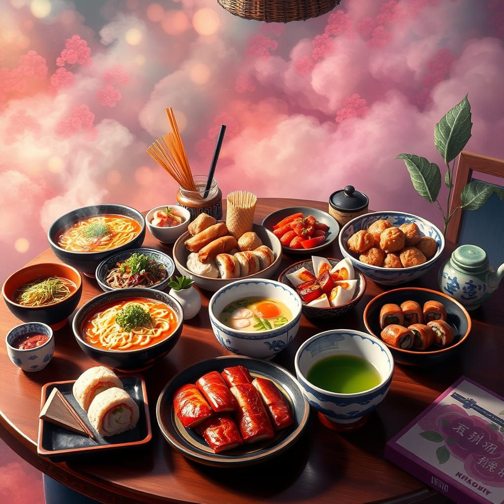 Japanese Table Setting in Whimsical Fantasy Style