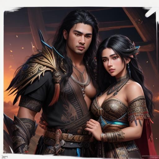 Samoan Couple in Traditional Dress, Fantasy Art