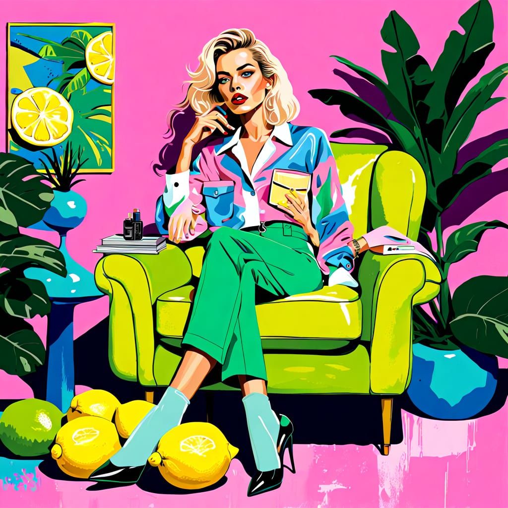 Retro-Modern Woman in Barcelona Chair with Amalfi Lemons