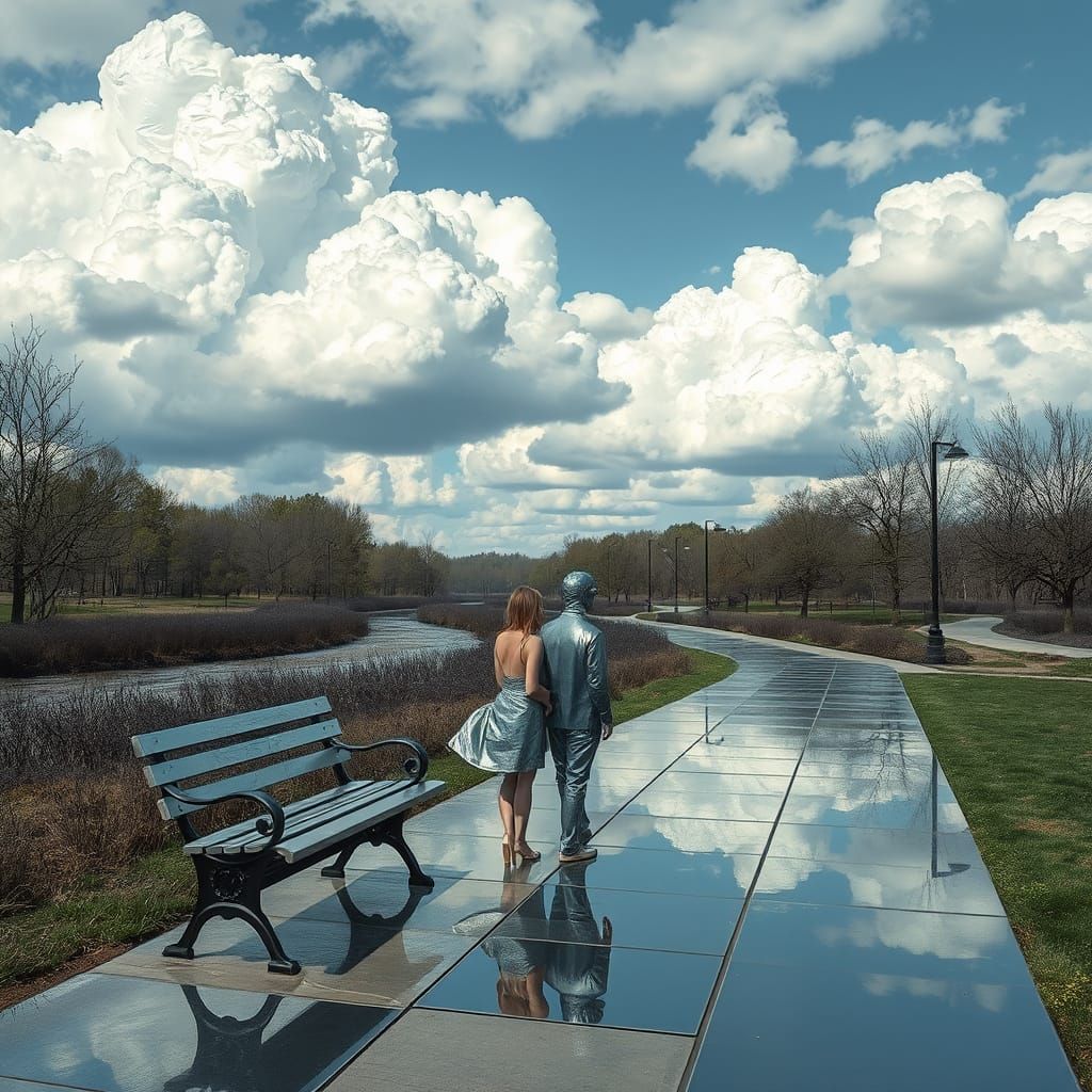 Surreal Metal Landscape with Mirrored Reflections