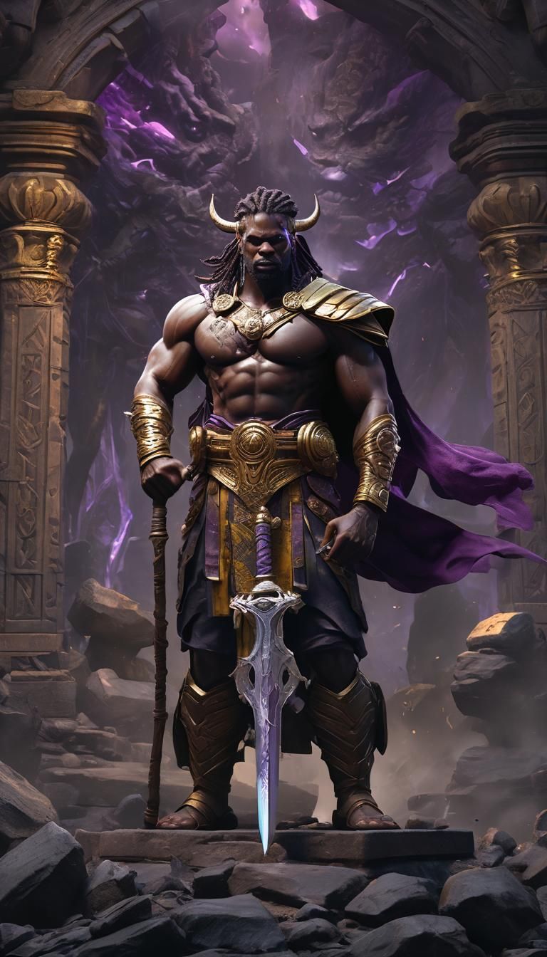Nigerian God of Thunder Forging Sword: Dark Fantasy Art