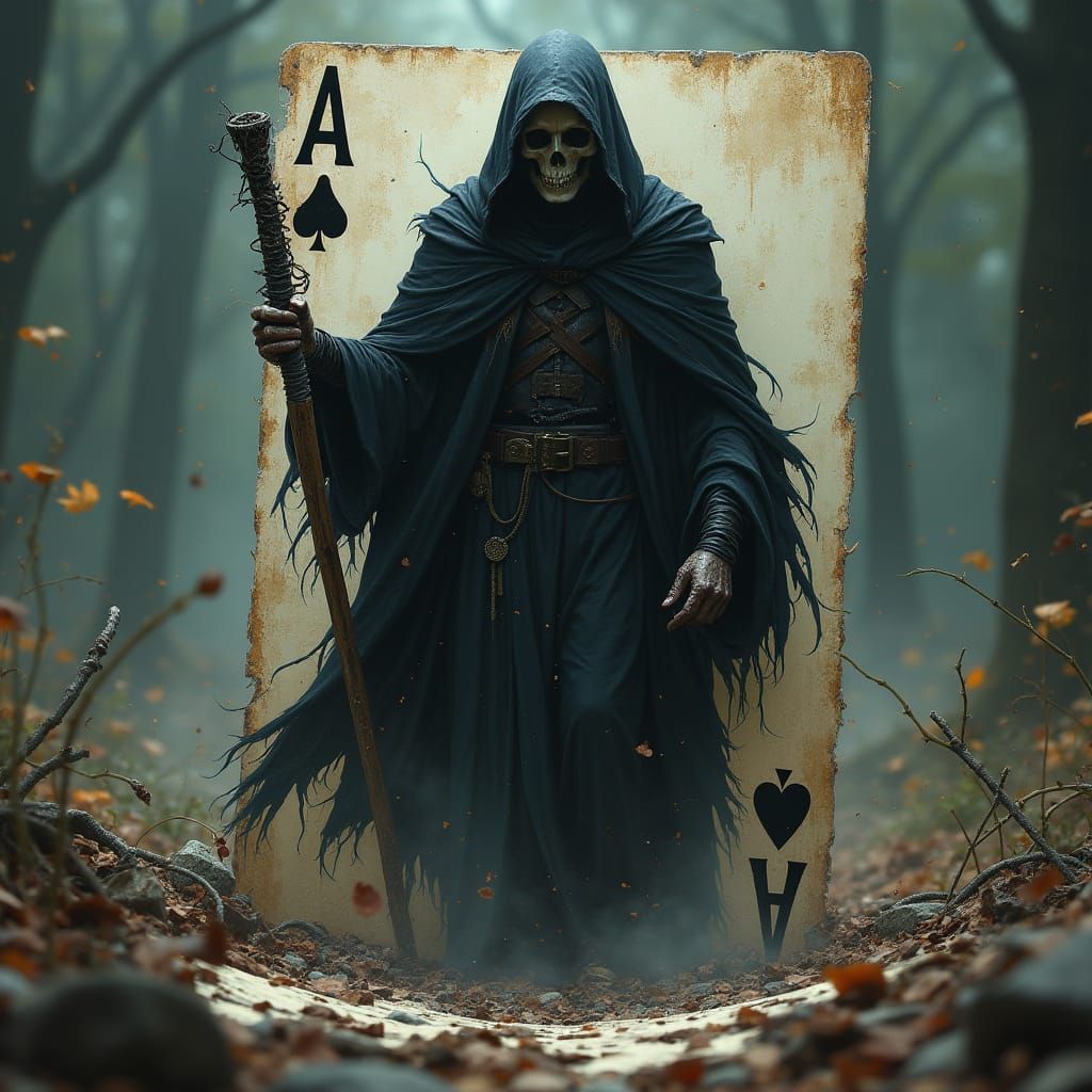 Grim Reaper Steps Out of Ace of Spades Card