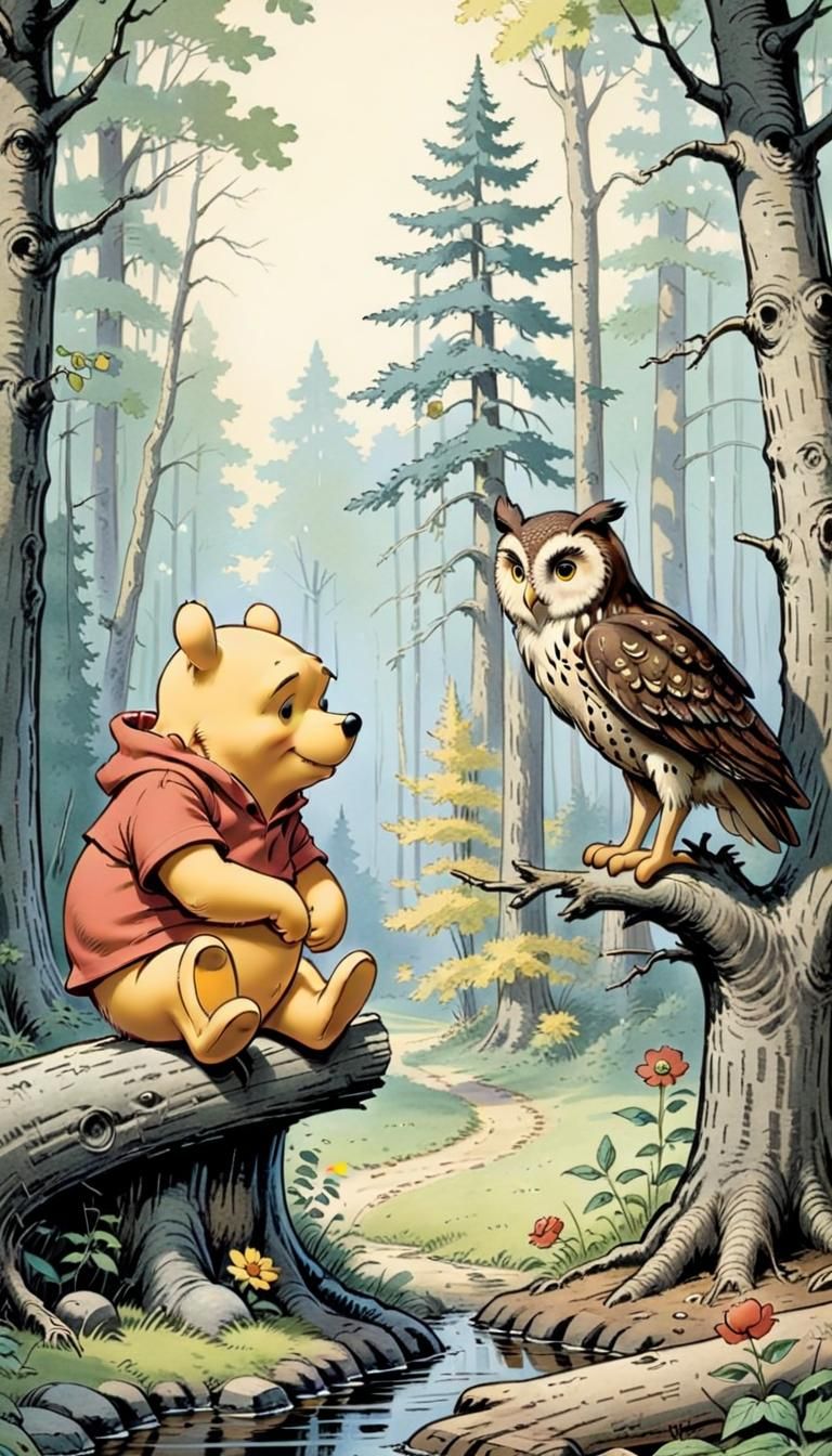 Winnie the Pooh and Owl Illustration