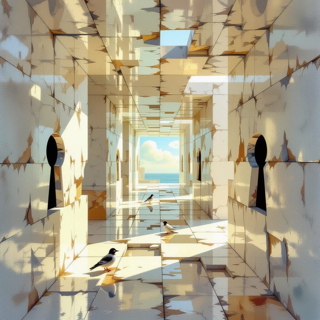Fragmented Room Perspectives in Surreal Style