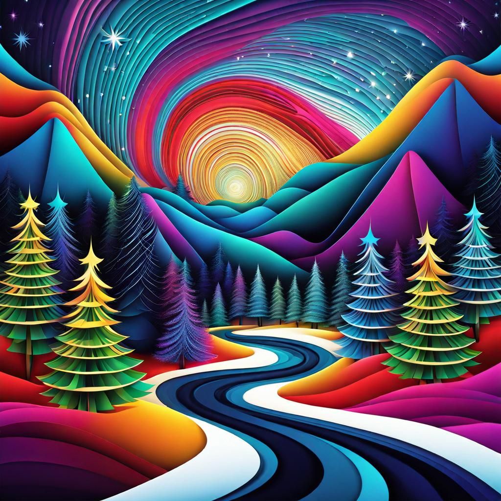 Winter Forest Scene with Christmas Colors
