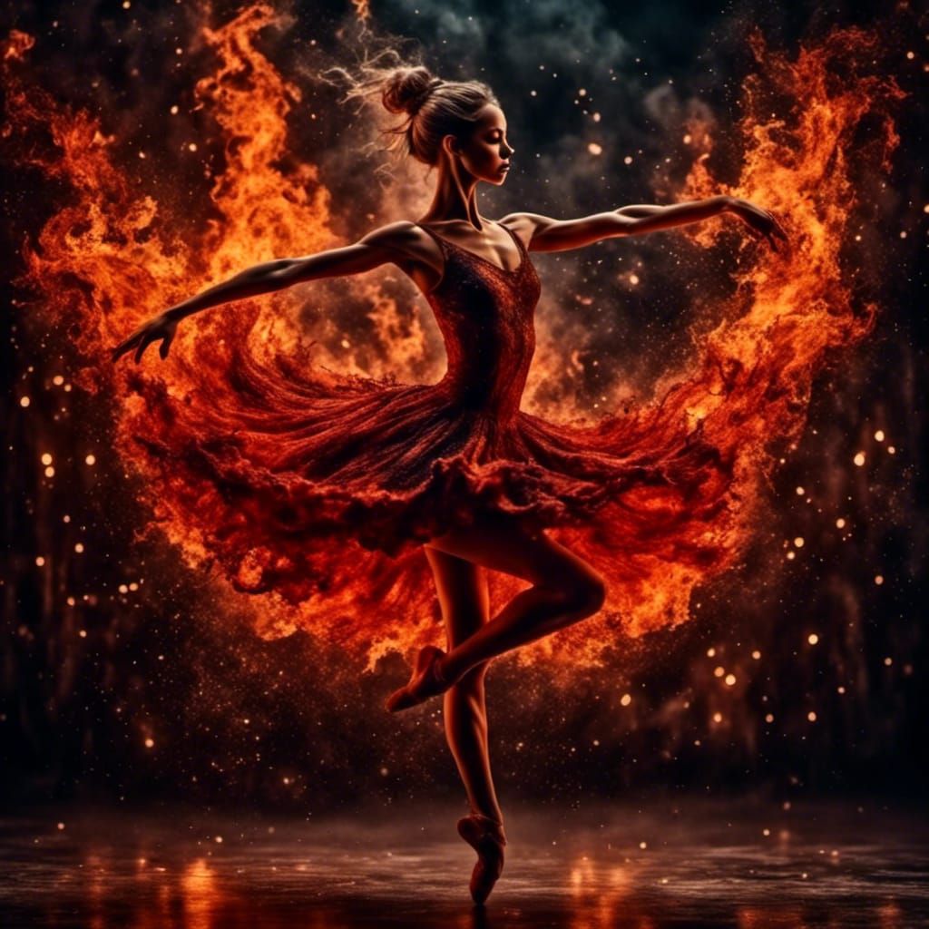 Ballerina's Fiery Dance: Intricate Digital Art