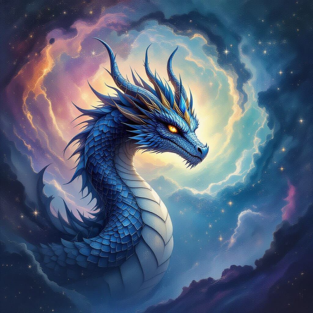 Majestic Dragon Emerges From Cosmic Vortex in Dark Fantasy S...