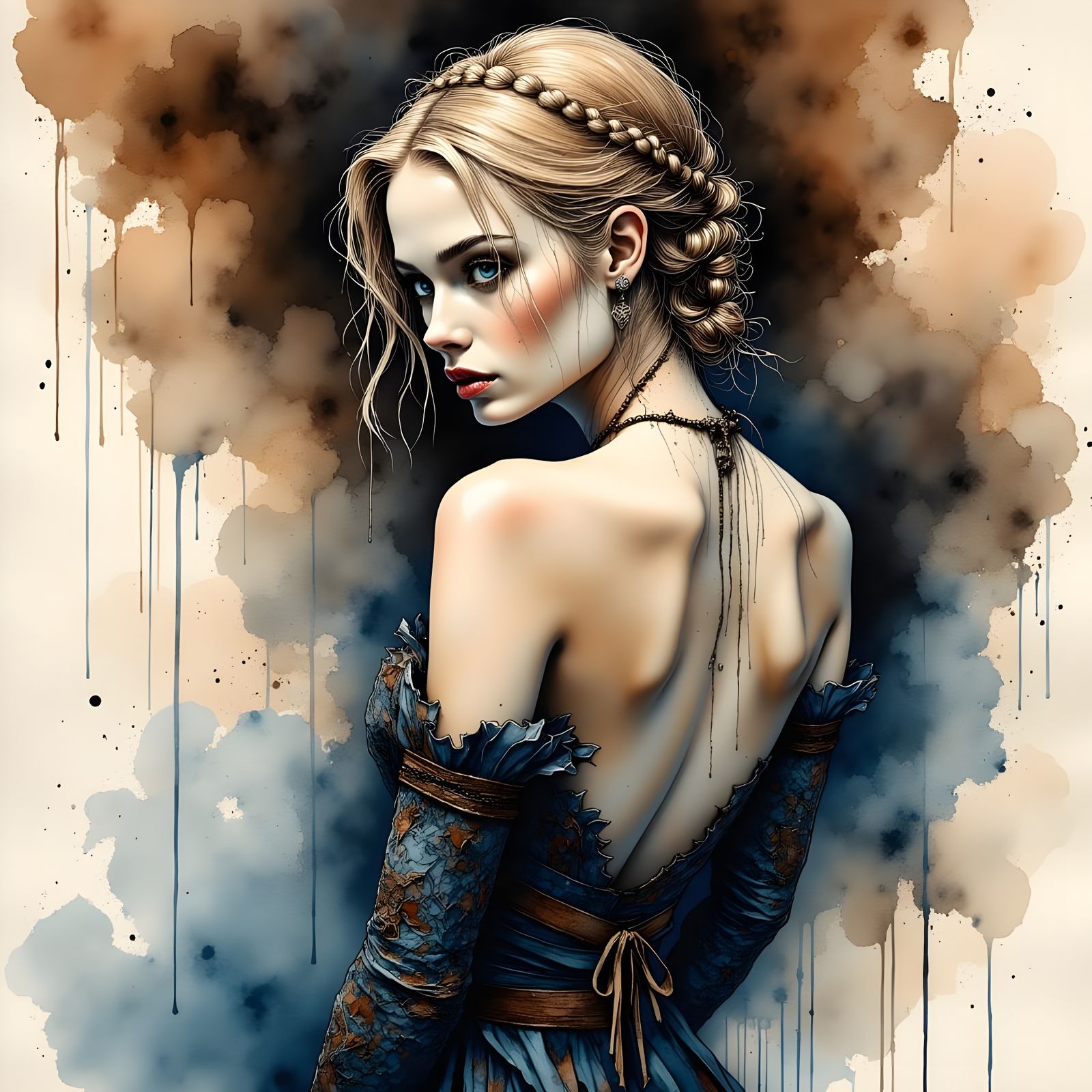 Norse Goddess Contemplates Fate on Burnt Parchment