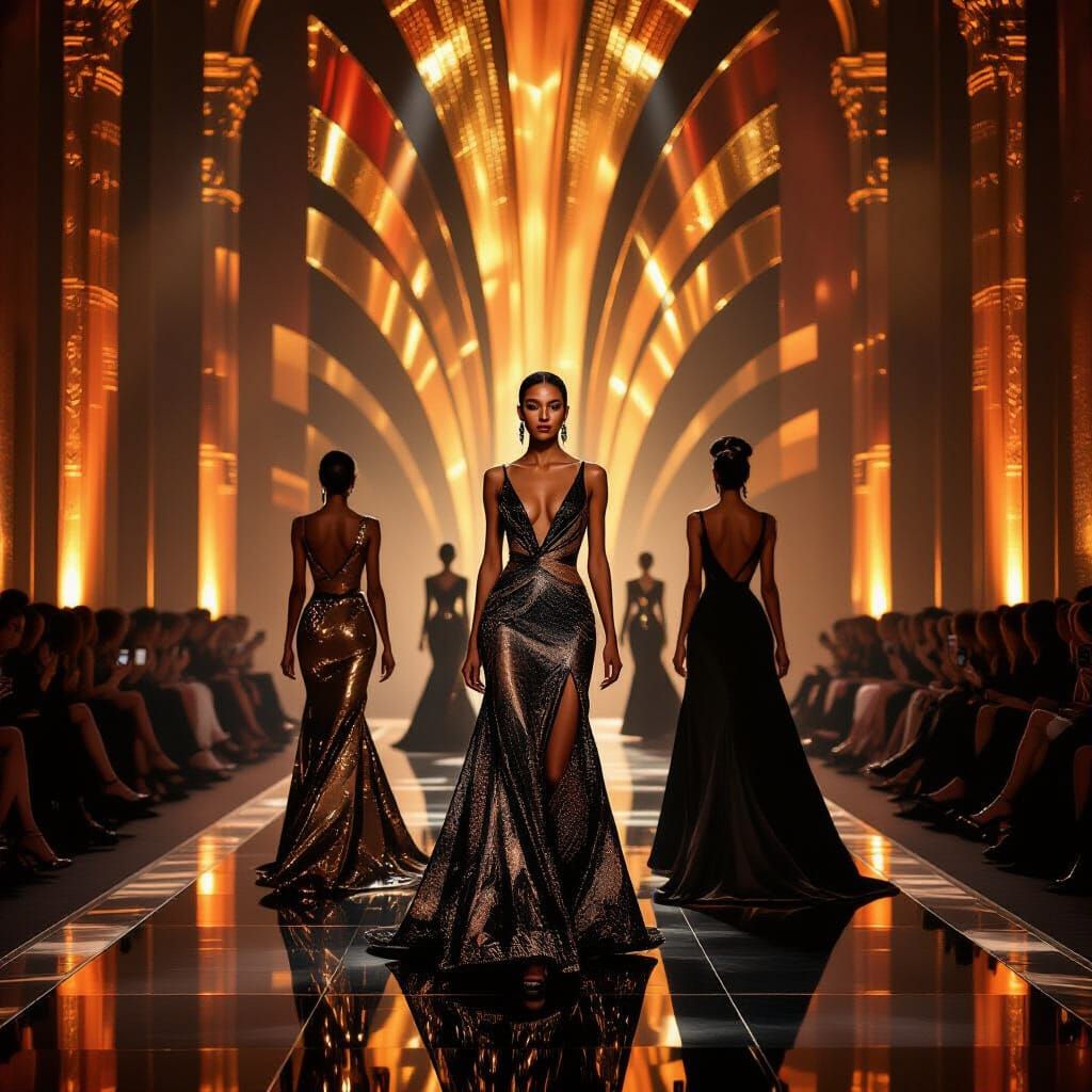 Art Deco Models in a Glowing Platinum Hall
