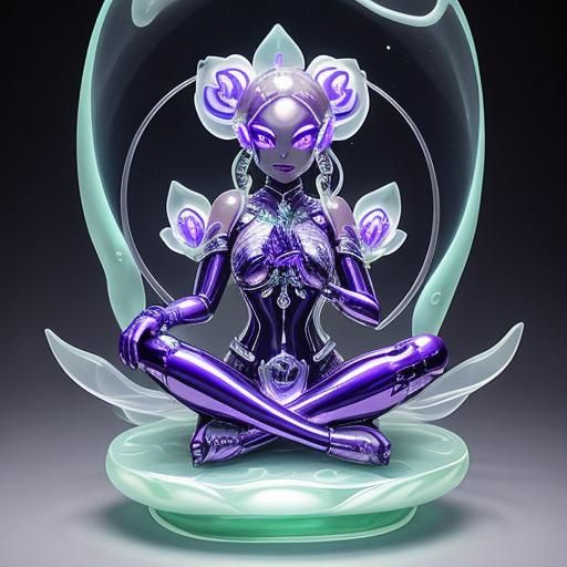 Cyborg Slime Girl in Cybernetic Lotus Flower