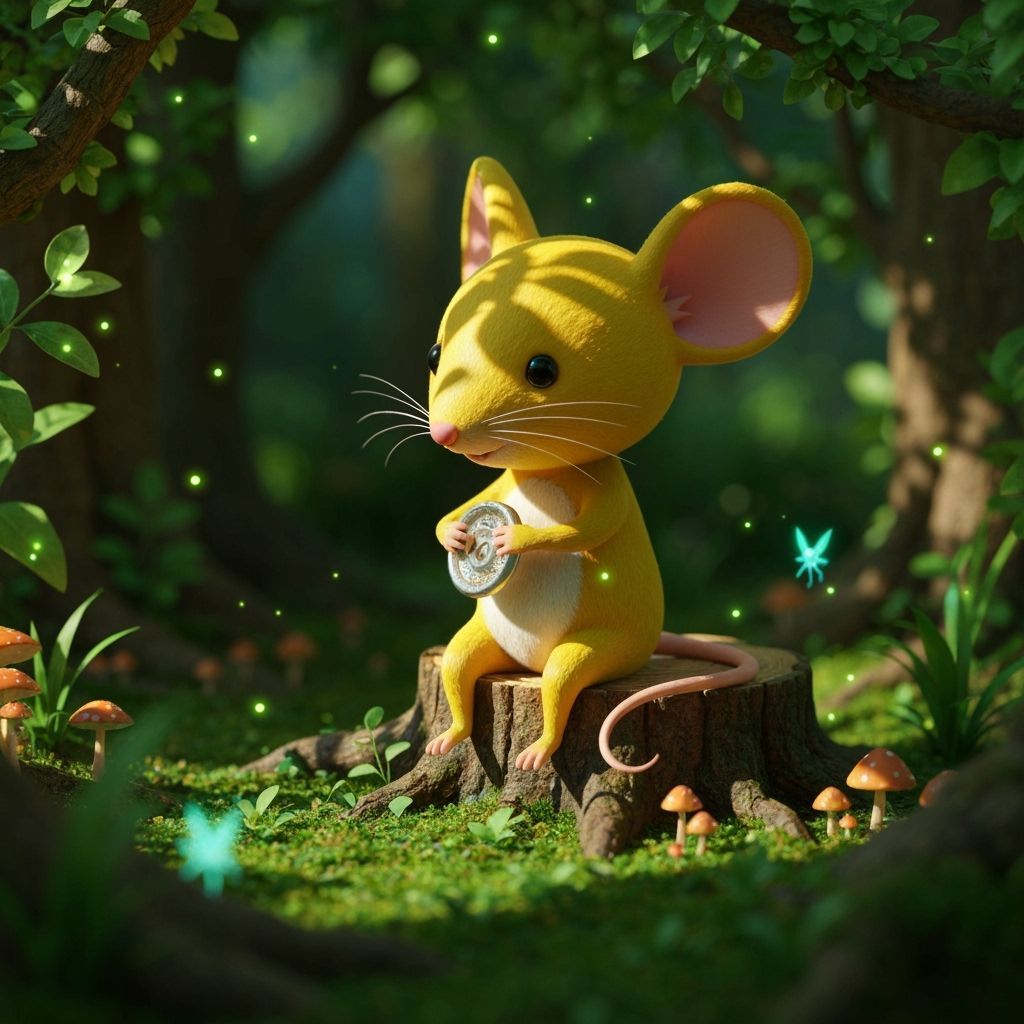 Pipsy Mouse in Lush Forest, Whimsical Art Style