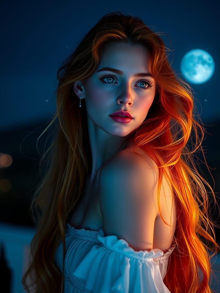 Beautiful woman in the moonlight