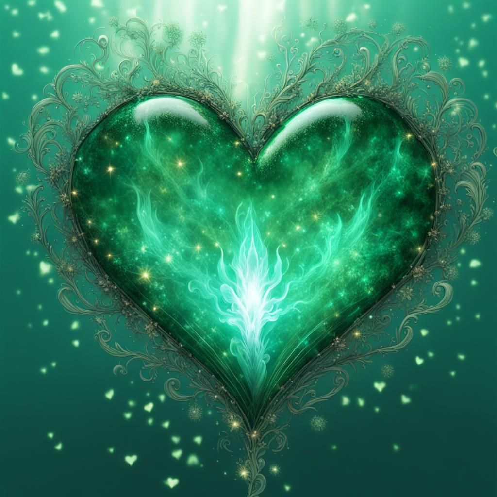 Jade Green Flame Heart Shape, Fantasy Concept Art