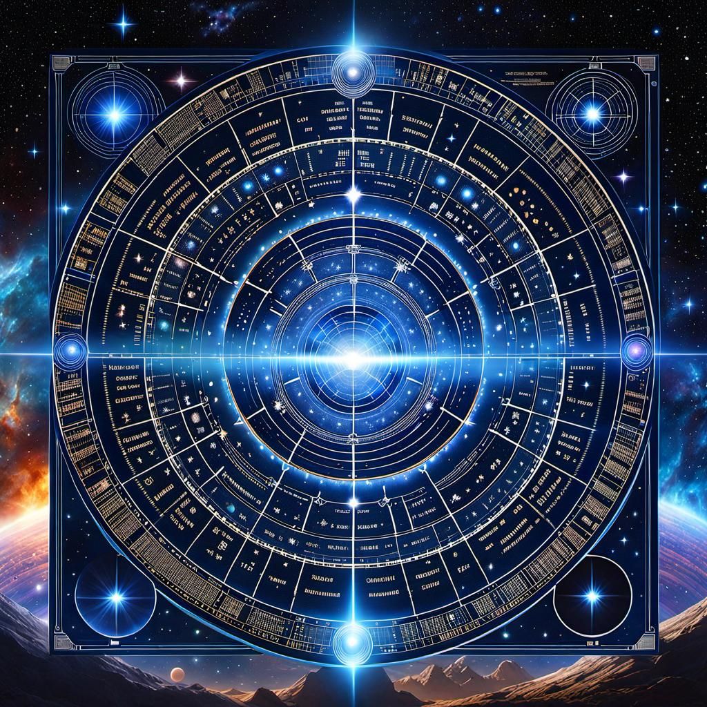 Digital Alien Star Chart with Nebula Clouds